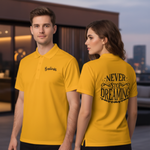 'Believe' Front & 'Never Stop Dreaming' Back Inspirational Golf Polo