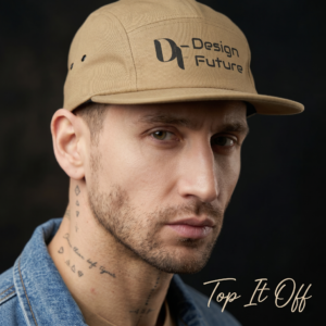 Embroidered 5-Panel Cap — 'Design Future' Logo Cotton Hat