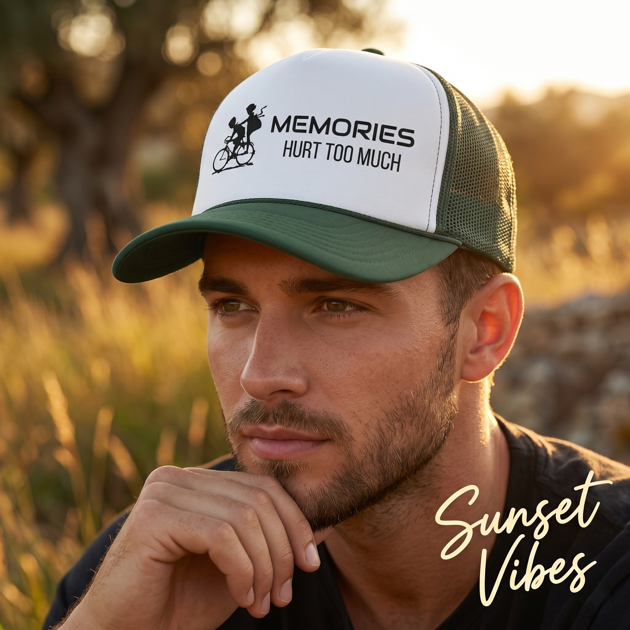 Trucker Cap – "Memories Hurt Too Much" Vintage Bike Graphic
