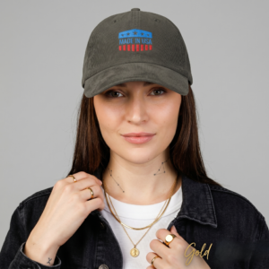 Corduroy Baseball Cap – Embroidered "Made in USA" Vintage Flag