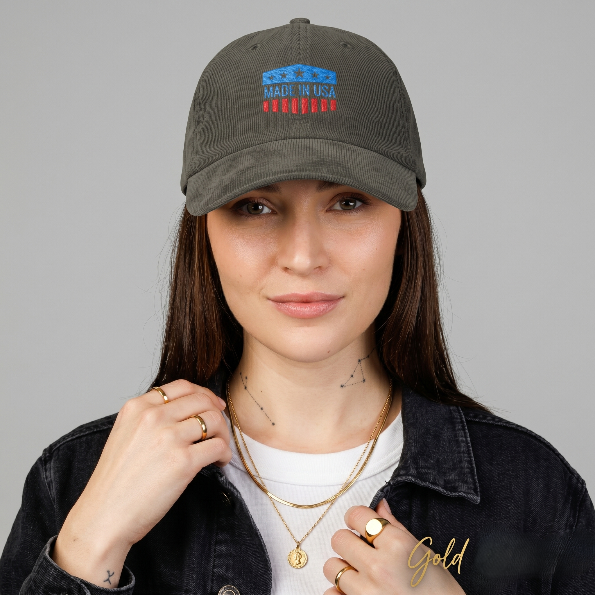 Corduroy Baseball Cap – Embroidered "Made in USA" Vintage Flag