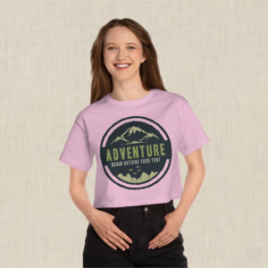 Adventure Graphic Cropped T-Shirt — "Begin Outside Your Tent"