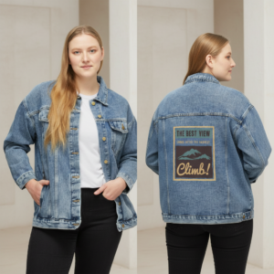 Denim Jacket -  Retro Mountain Patch Back Design