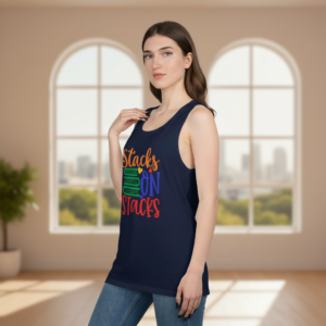Stacks on Stacks Tank Top — Colorful Book Lover Graphic