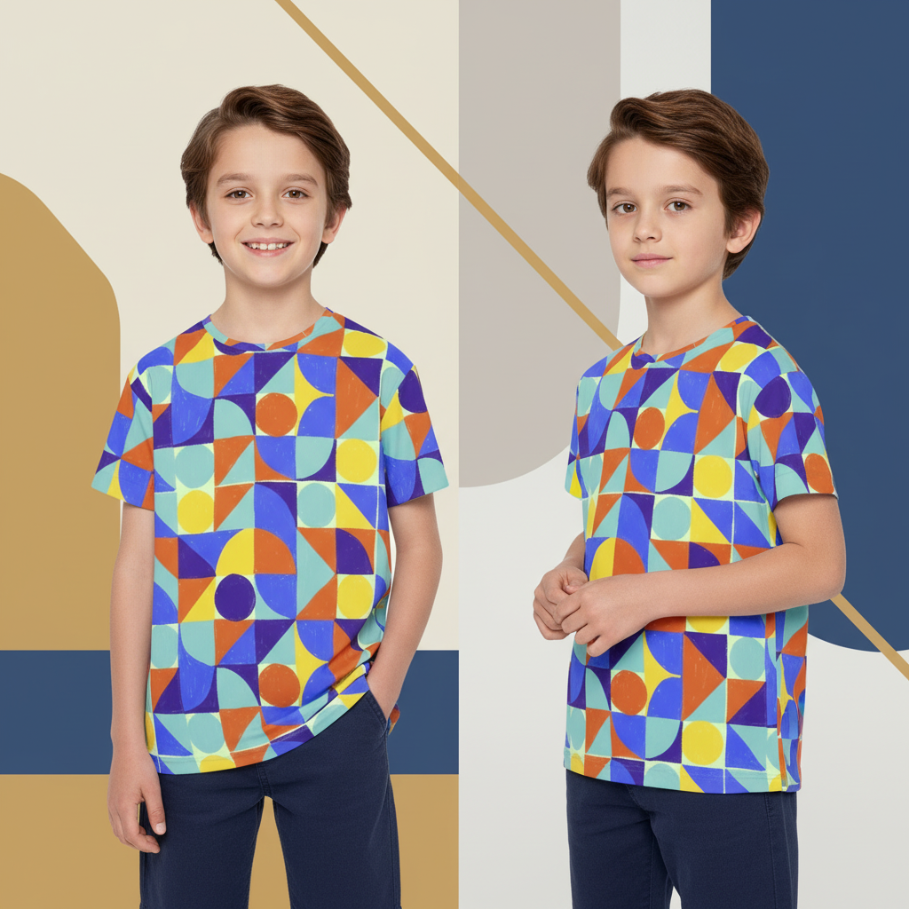 Kids Geometric Sports Jersey — Colorful Retro Shapes All-Over Print