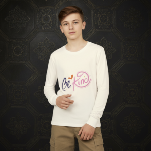 Youth Long Sleeve Tee — "Be Kind" Heart Graphic