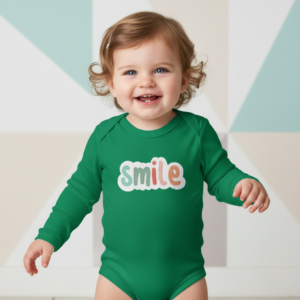 "smile" Retro Pastel Graphic Long Sleeve Baby Onesie