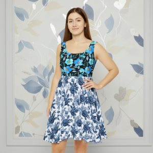 Floral Two-Tone Skater Dress
