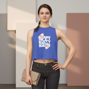 Happy Sushi Women's Crop Top — Retro 'Happy' Graphic Tank for Casual Summer Wear