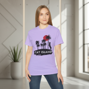 Cat Island T-Shirt — Tropical Palm Silhouette Tee with Red Sun