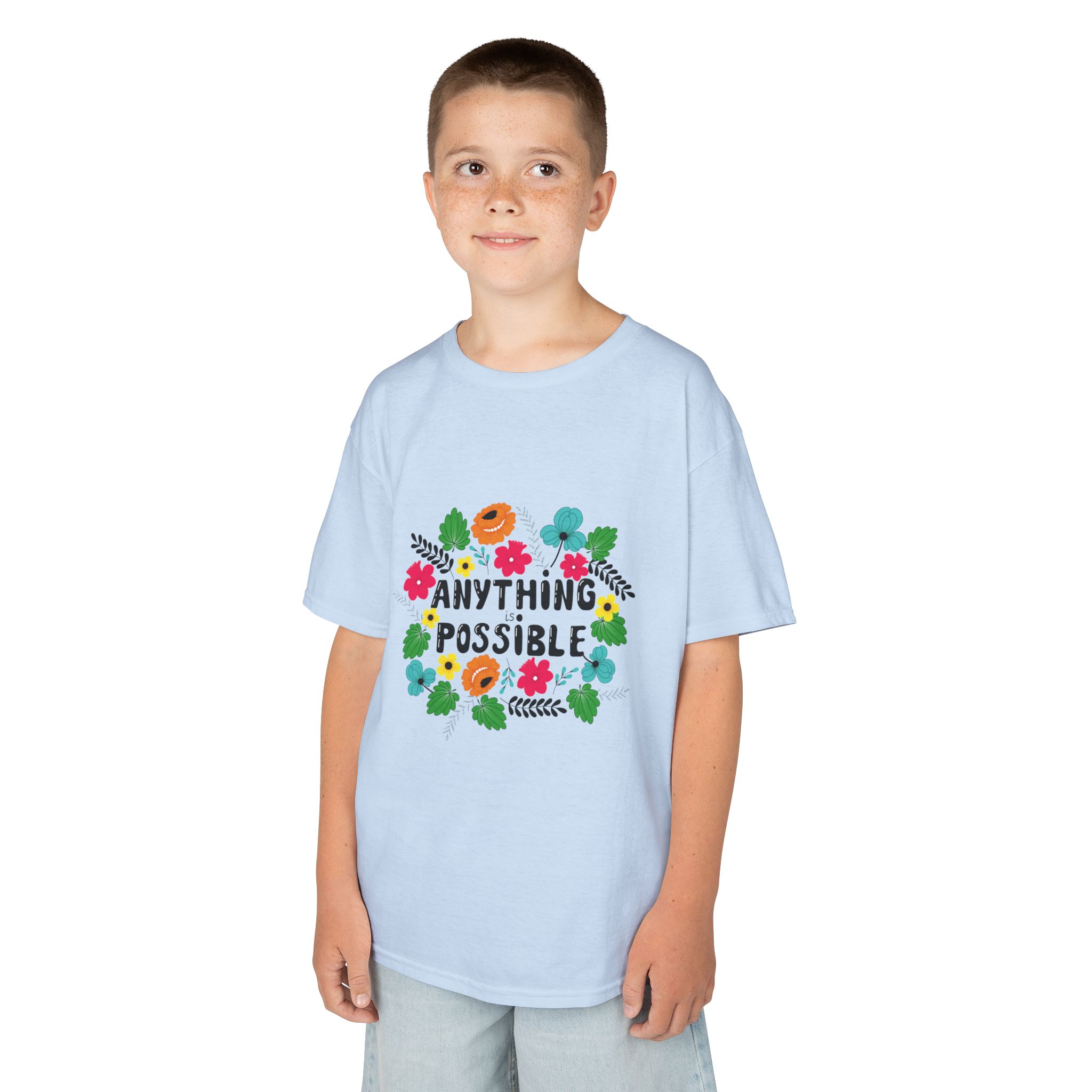 Kids Tee — "Anything Is Possible" Floral Inspirational Shirt - Image 3