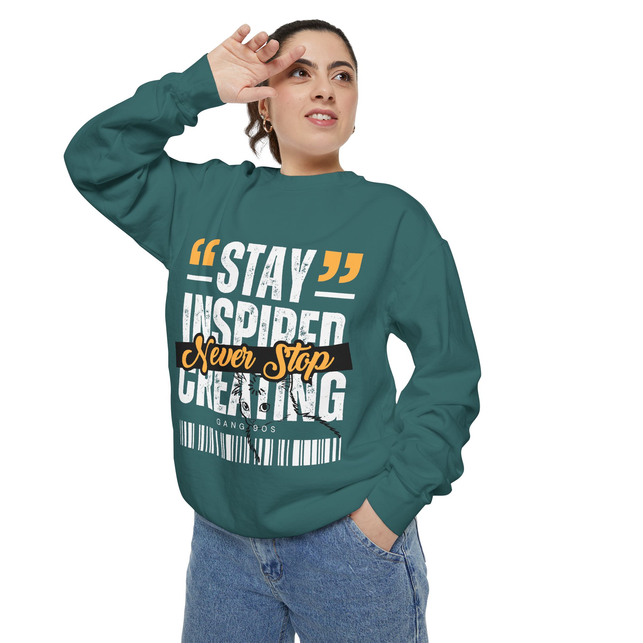 Never Stop Cat Sweatshirt — Inspirational Graphic Sweatshirt - Image 4
