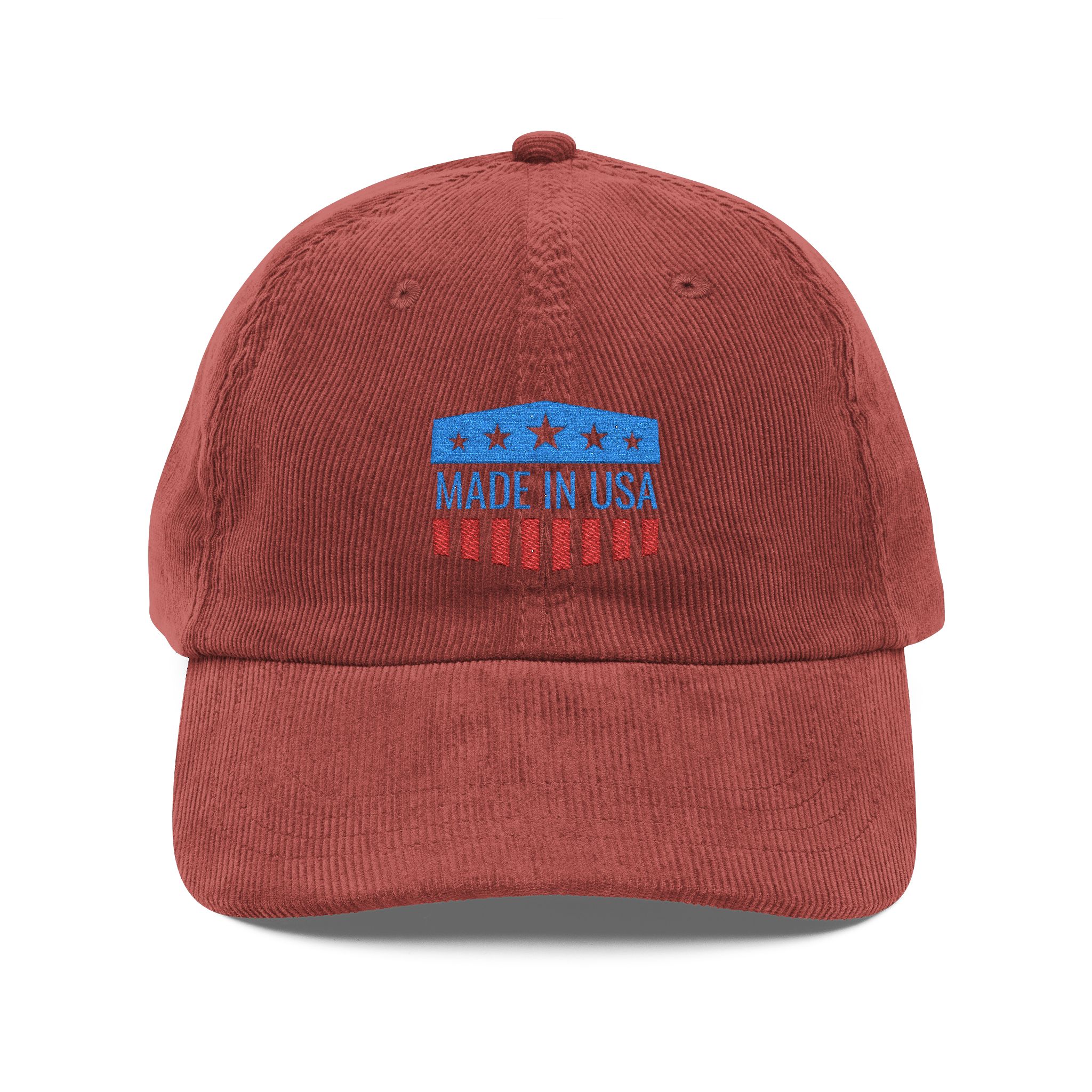 Corduroy Baseball Cap – Embroidered "Made in USA" Vintage Flag - Image 3