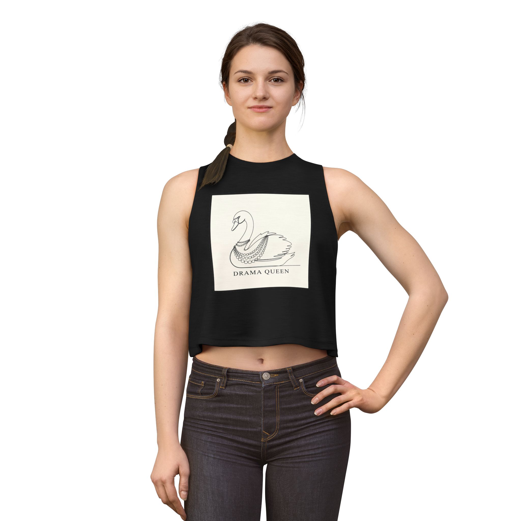 Drama Queen Swan Crop Top — Graphic Women's Cropped Tank - Image 3