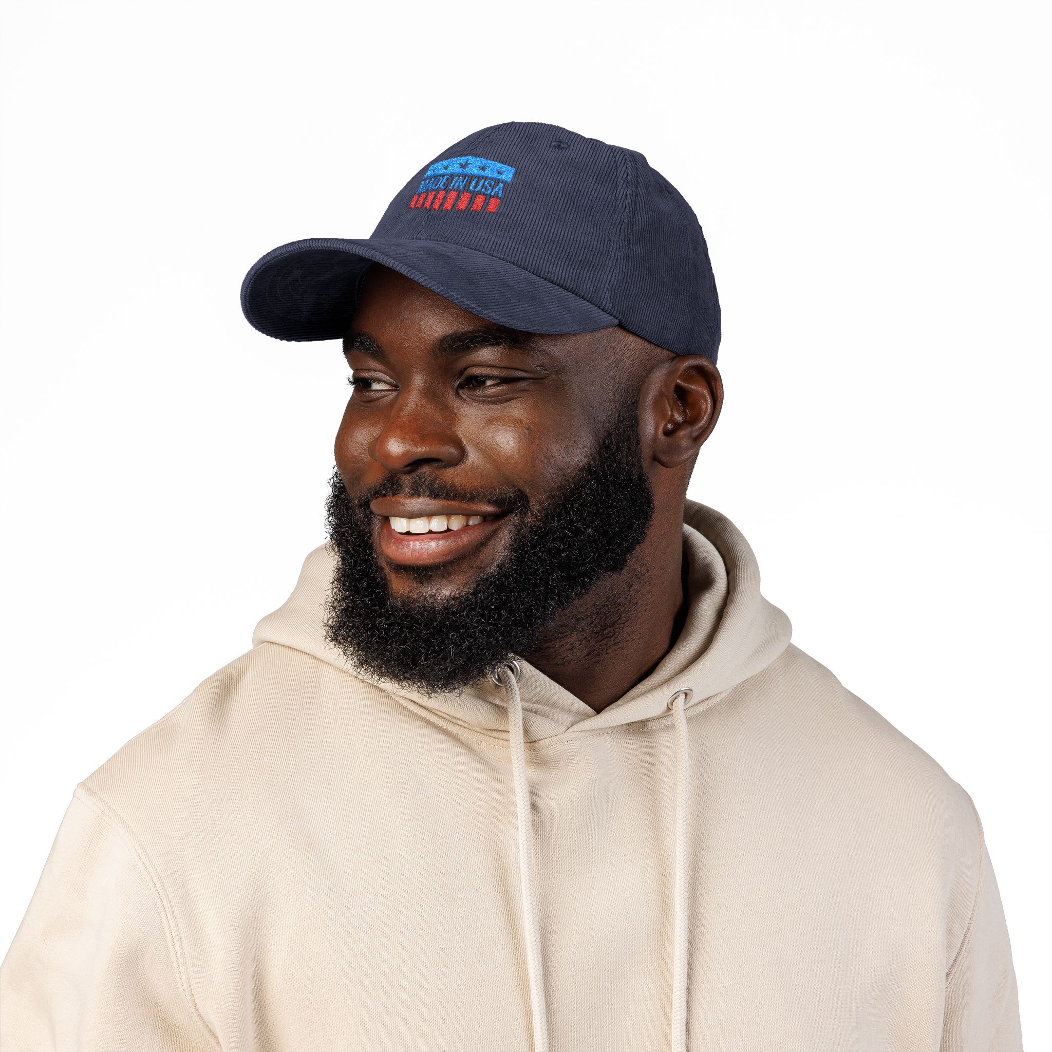 Corduroy Baseball Cap – Embroidered "Made in USA" Vintage Flag - Image 8