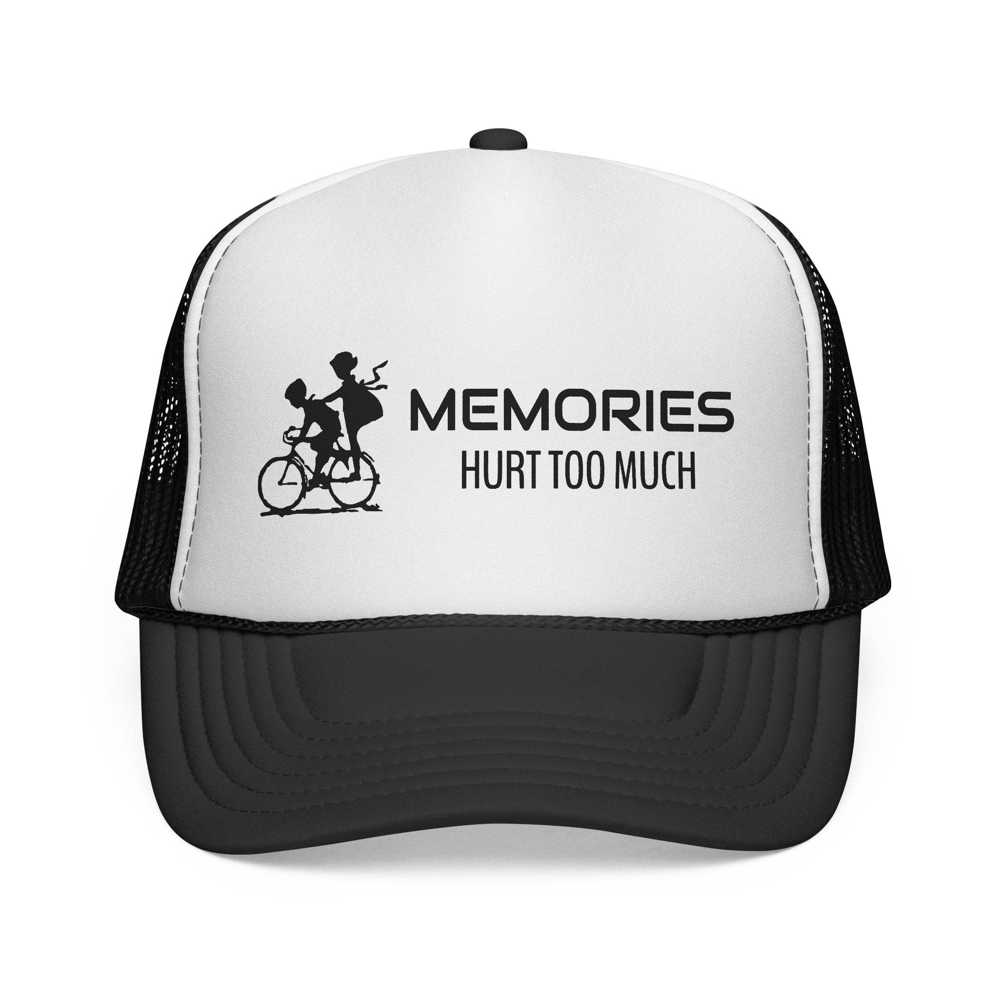 Trucker Cap – "Memories Hurt Too Much" Vintage Bike Graphic - Image 3