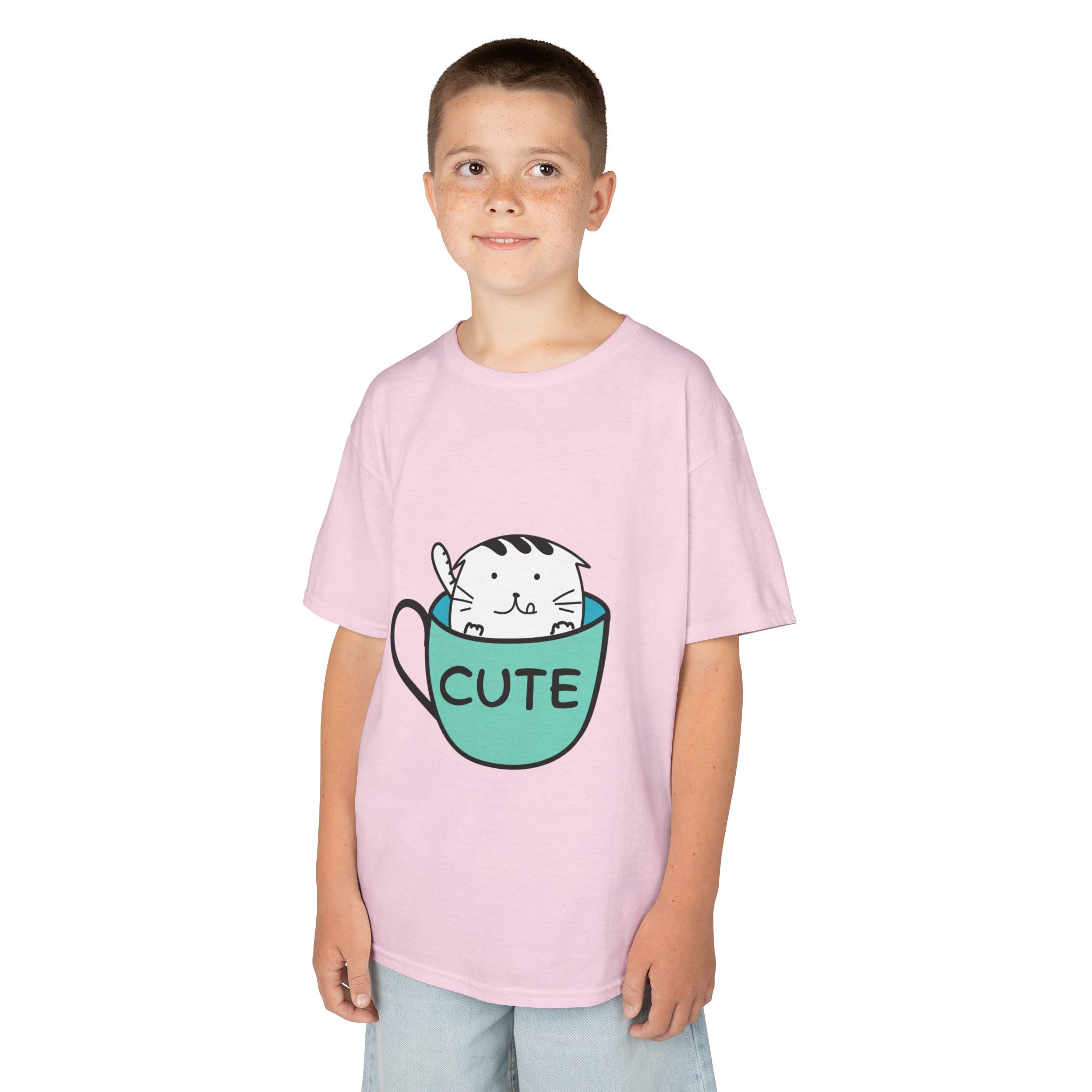 Kids Tee — 'Cute' Cat in Teacup Graphic - Image 7
