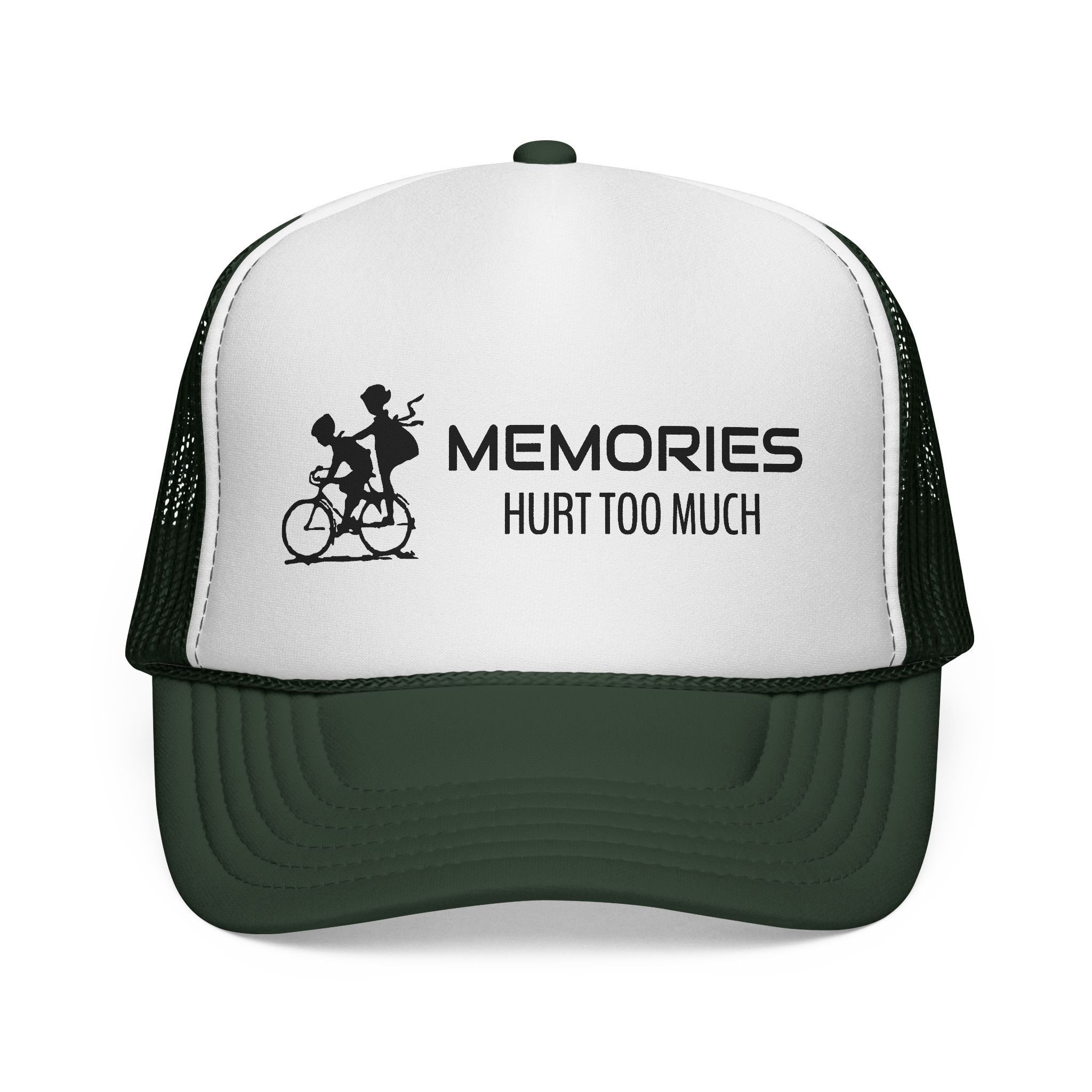 Trucker Cap – "Memories Hurt Too Much" Vintage Bike Graphic - Image 2