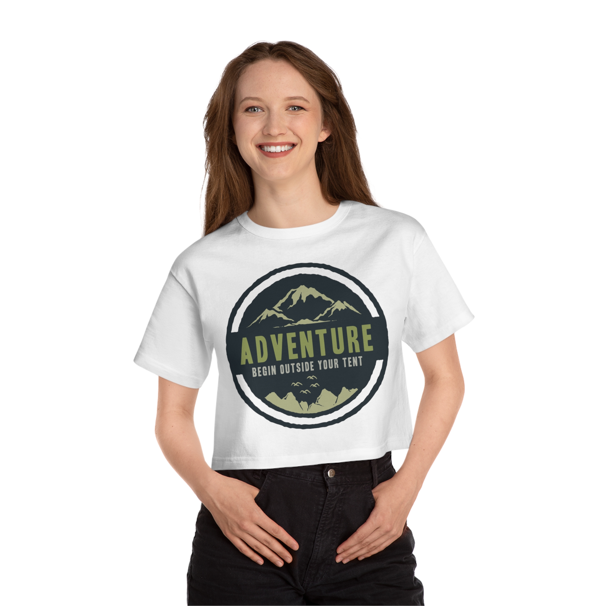 Adventure Graphic Cropped T-Shirt — "Begin Outside Your Tent" - Image 5
