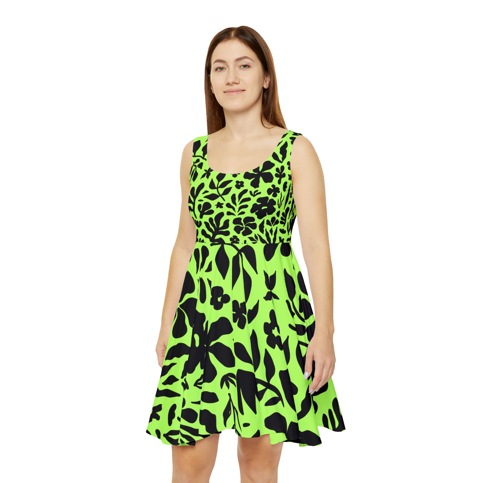 Neon Green Floral Skater Dress - Image 4