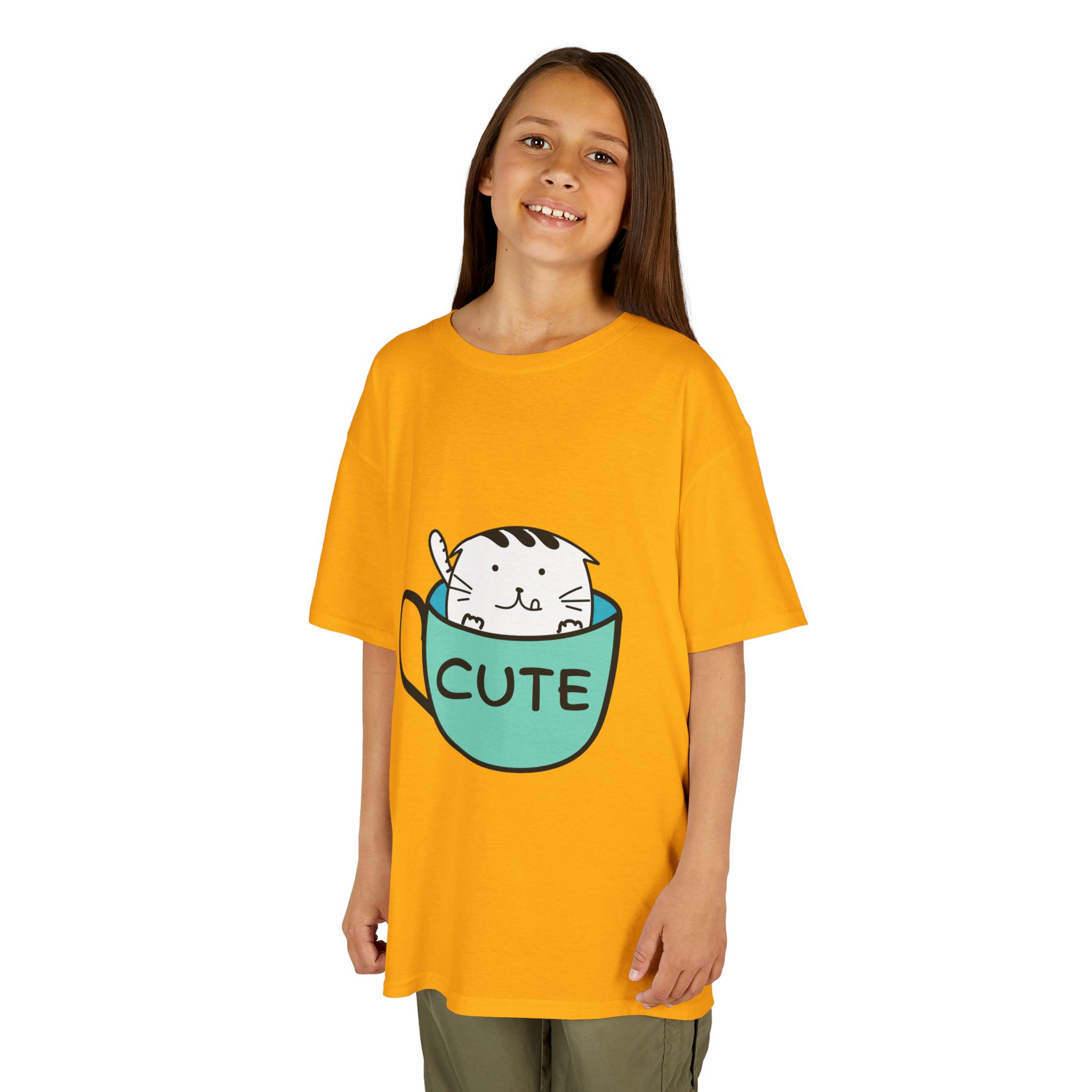 Kids Tee — 'Cute' Cat in Teacup Graphic - Image 4
