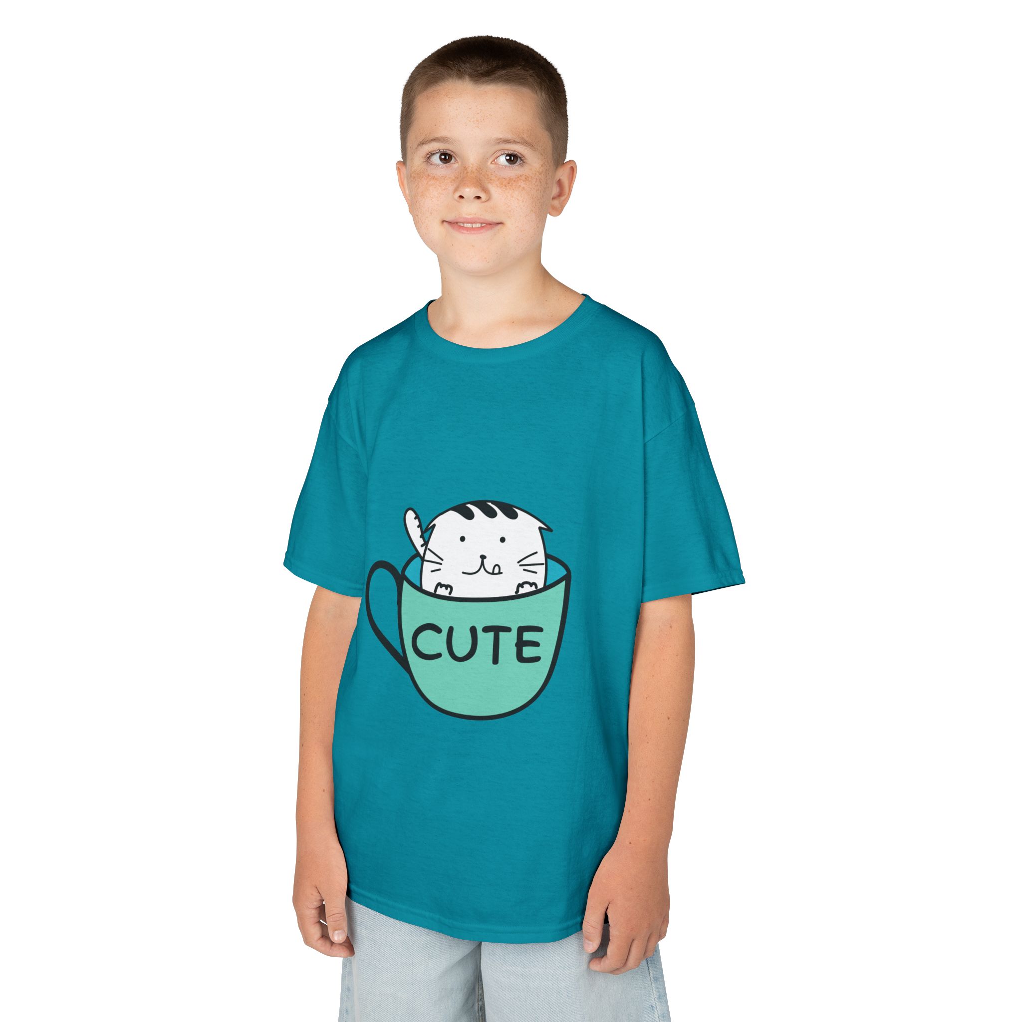 Kids Tee — 'Cute' Cat in Teacup Graphic - Image 6