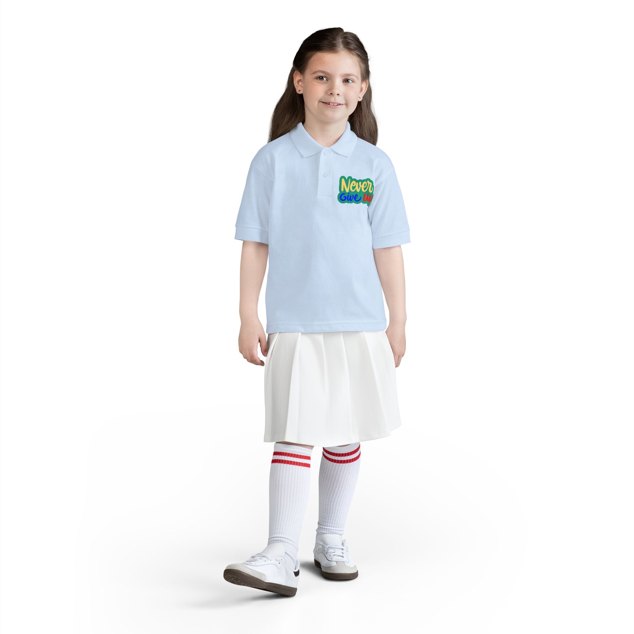 Youth Polo Shirt - "Never Give Up" Motivational Embroidered Design - Image 8