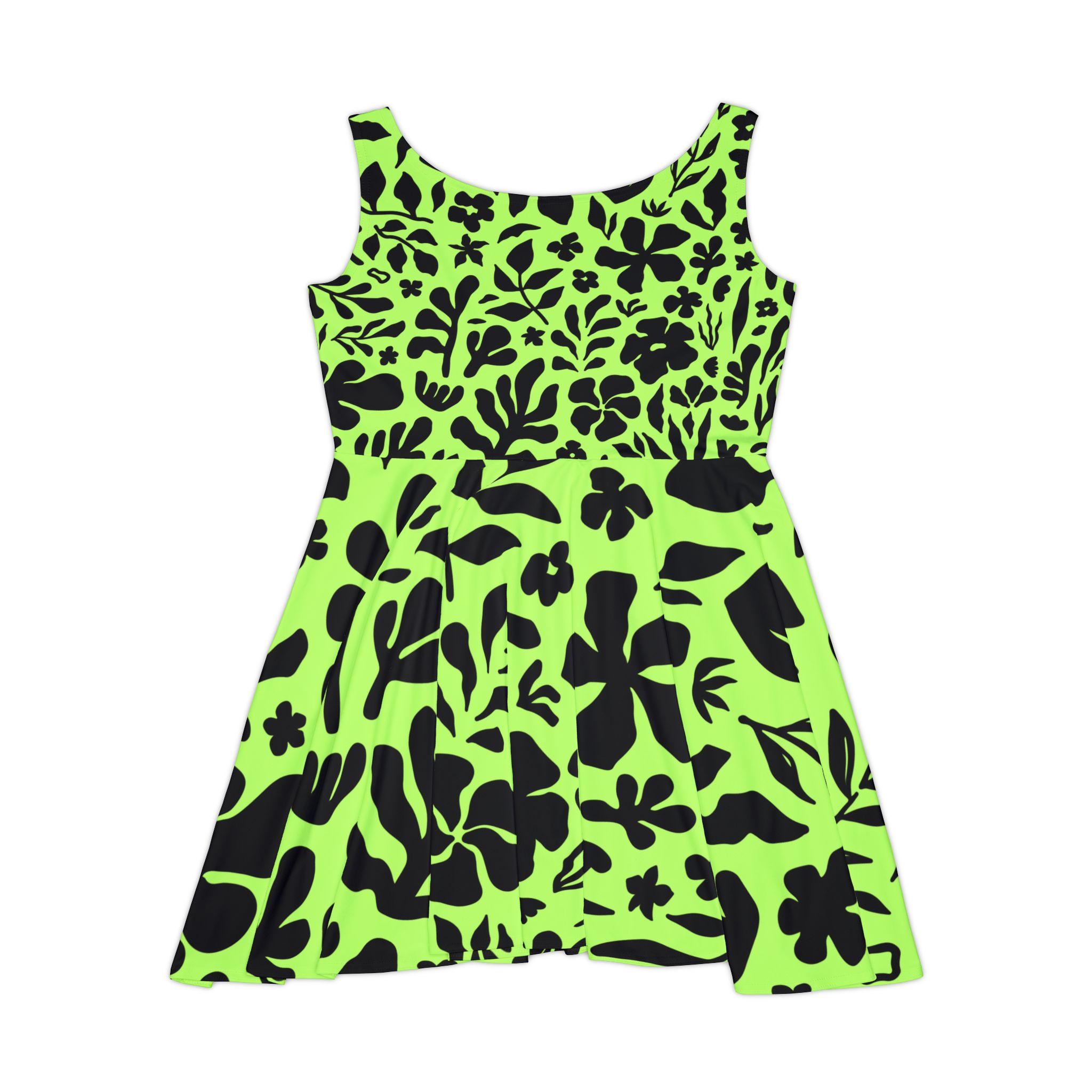 Neon Green Floral Skater Dress - Image 3