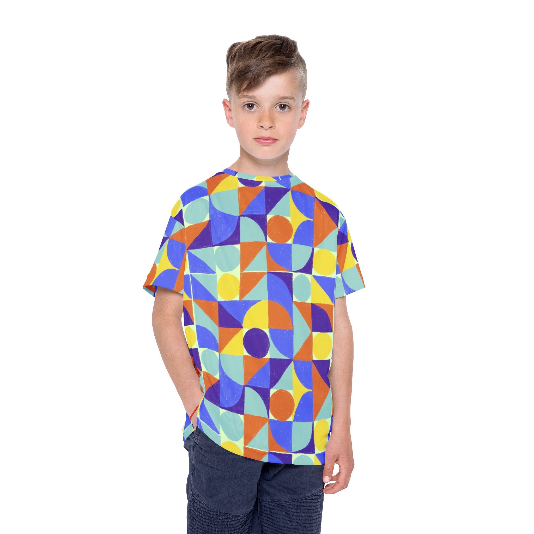 Kids Geometric Sports Jersey — Colorful Retro Shapes All-Over Print - Image 2