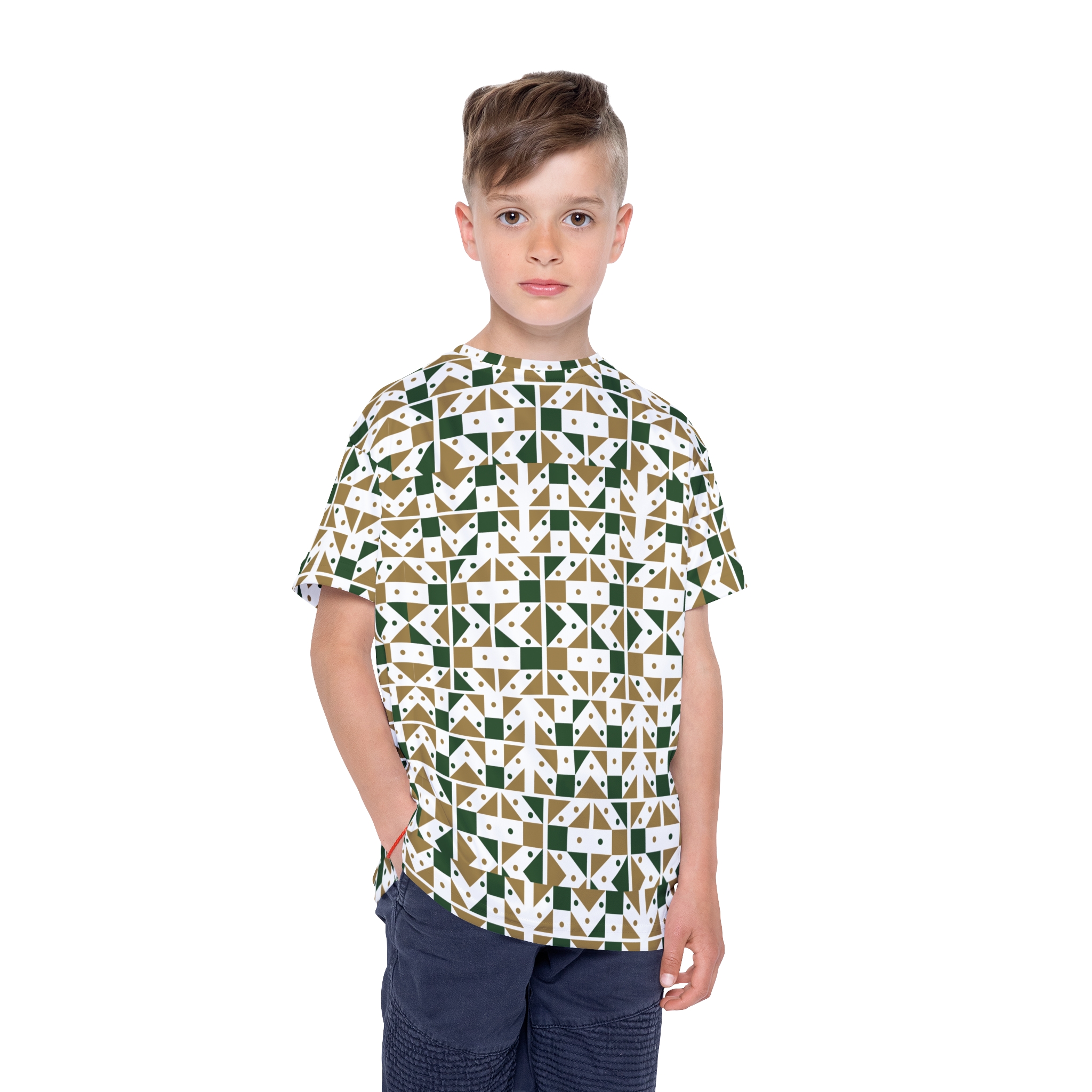 Geometric Green & Gold Kids Jersey - Image 2